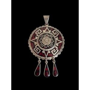 VintagevAztec Calendar Mayan Sun Pendant Sterling Silver 950